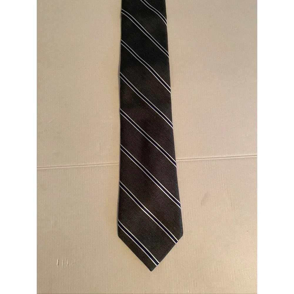 Jos. A. Bank Joseph Mens Silk Tie Gray Navy Blue White Diagonal Stripe Necktie